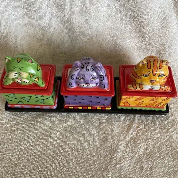 Pacific Giftware CM Redwine Hear See Speak No Evil Colorful Cat Trinket Box Set - Picture 2 of 12